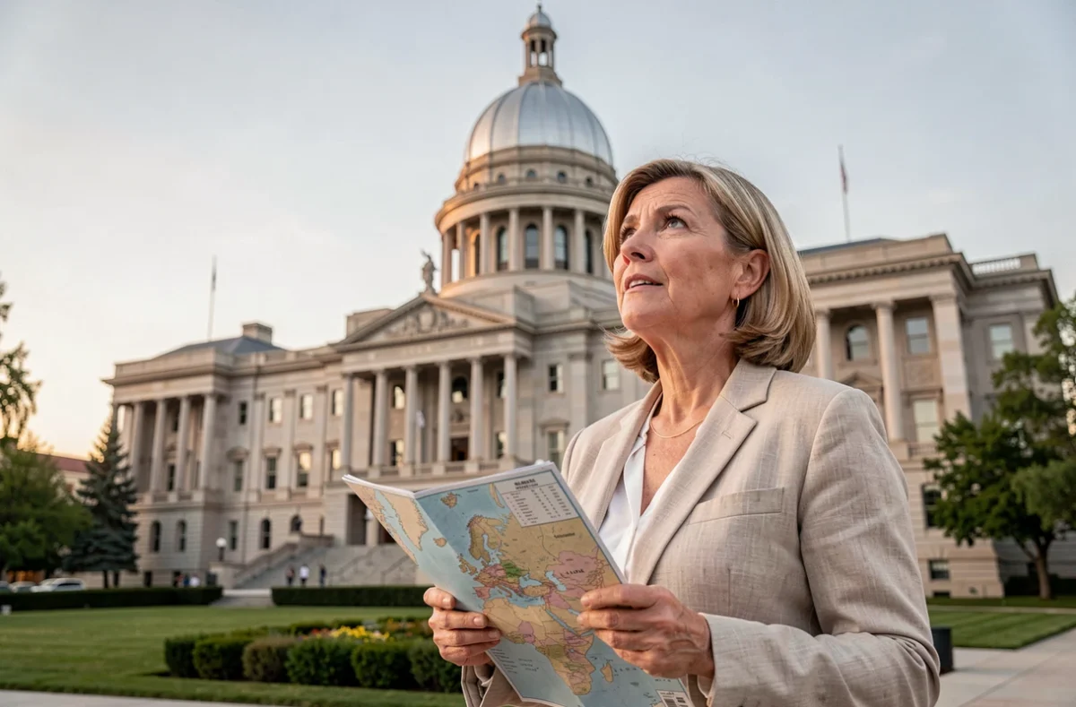 Femme devant le Capitole de l'État du Nevada à Carson City, capitale régionale historique