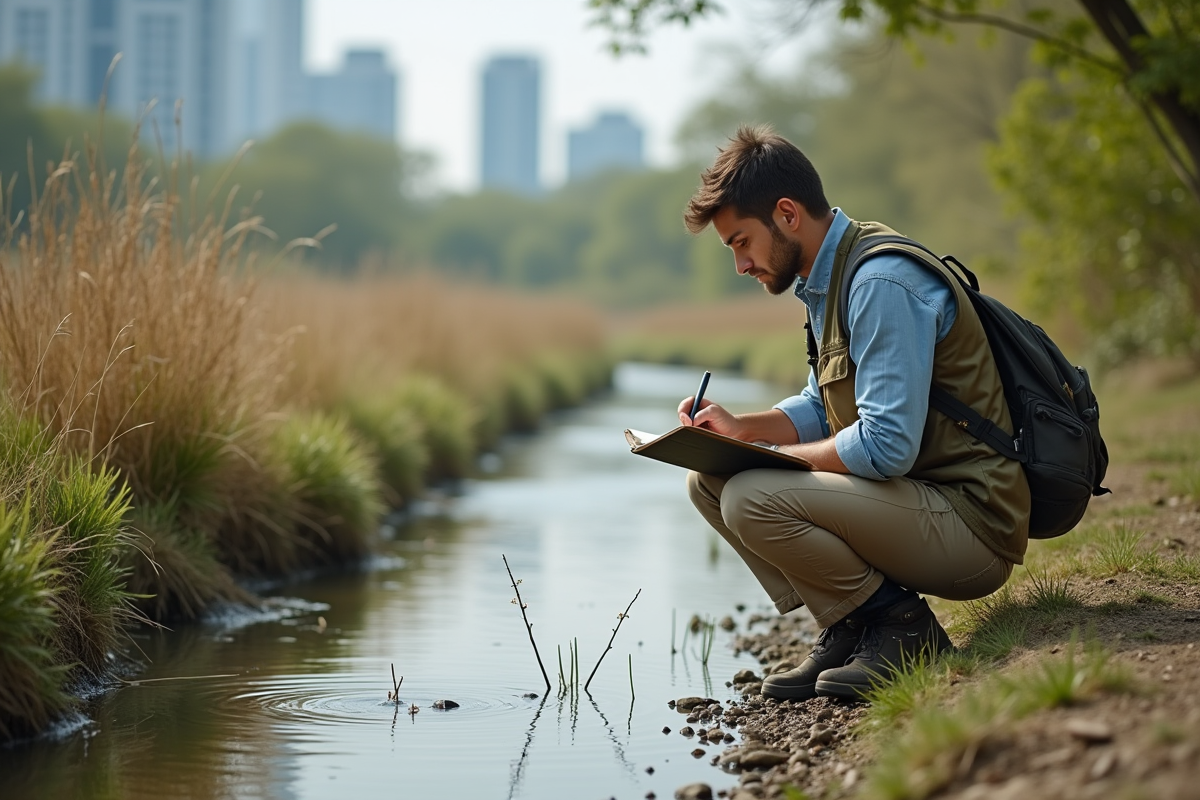 Chercheur en extérieur près d