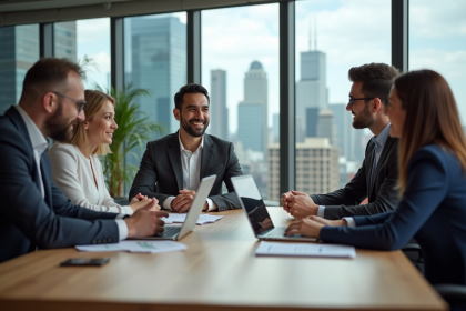 Groupe de professionnels discutant stratégies de croissance en réunion
