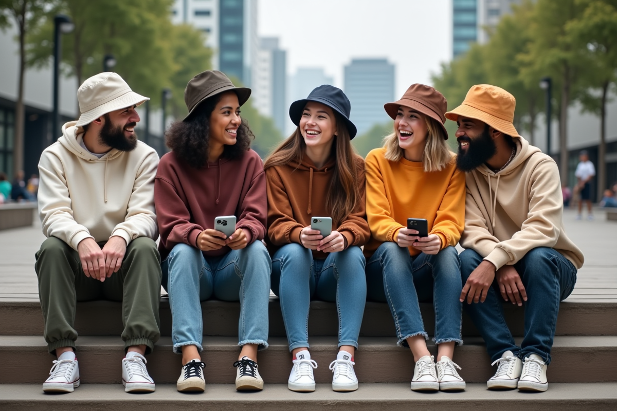 Groupe de jeunes assis sur des marches en ville