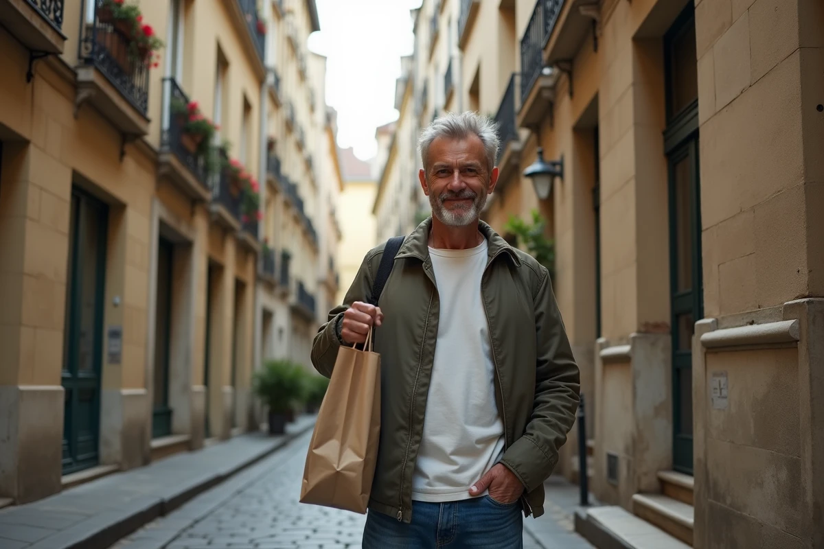 Homme d'âge moyen dans une rue parisienne authentique