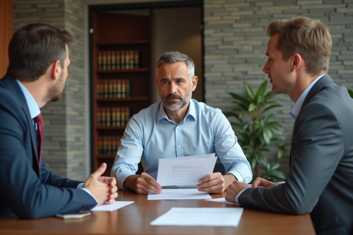 Homme en réunion examinant un contrat avec un collègue