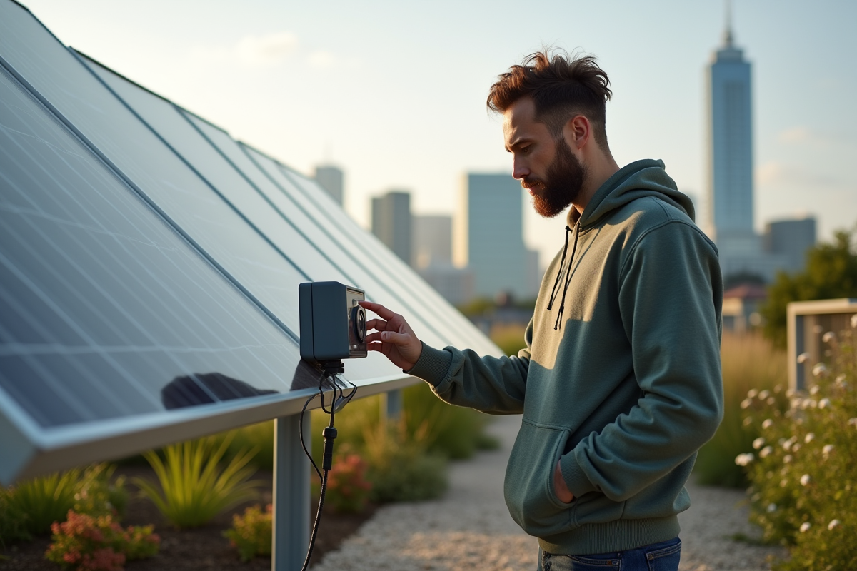 Jeune homme vérifiant un compteur d