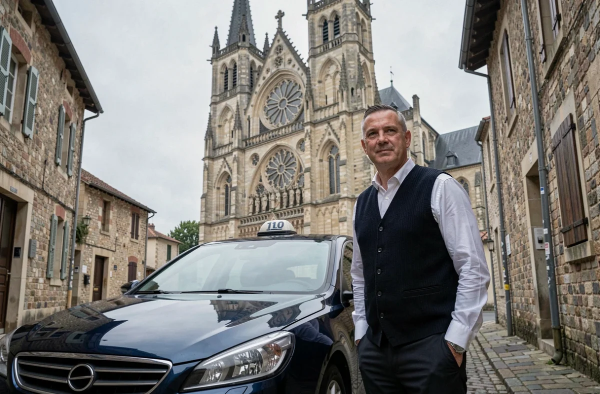 Chauffeur de Radio-Taxis de Bourges devant la Cathédrale Saint-Étienne de Bourges